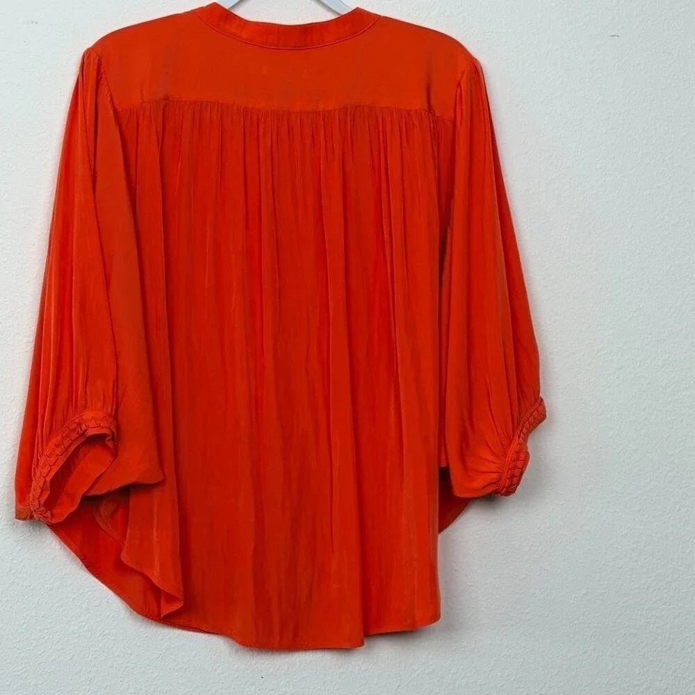 Chico's Pleated Ruffle Blouse Size 2 L‎ Orange Excellent